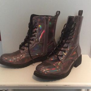 Gray holographic combat boots (size 6)